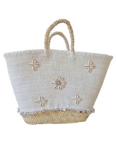 Handwoven White Moroccan Straw Handbag - Ethically Crafted 