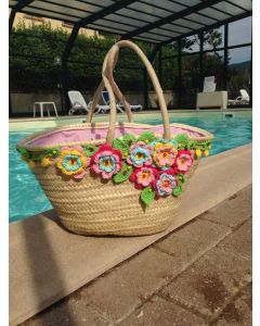 Handwoven Floral Straw Handbag | Eco-Friendly Berber Basket