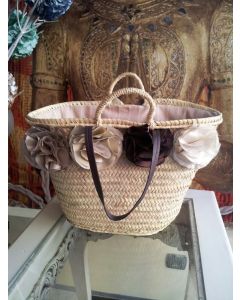 Moroccan Straw Handbag with Floral Accents - Eco-Friendly Handmade Basket