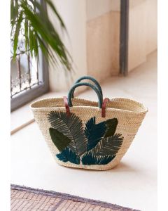 Moroccan Leaf Print Straw Handbag - Ethically Handcrafted