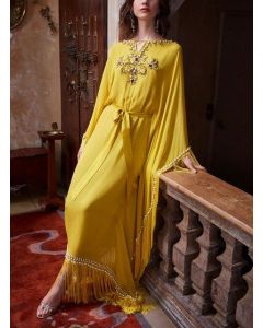 Chic Moroccan Kaftan Dress w/ Embroidery - Elevate Your Style!