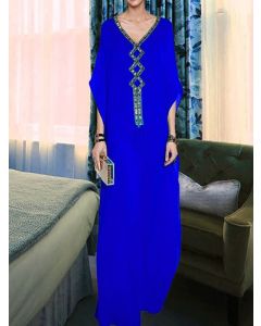 Elegant Bohemian Embroidered Kaftan Dress - Moroccan Style.