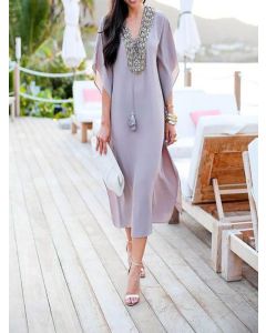Embroidered Bohemian Kaftan Dress - Boho Chic Moroccan Style