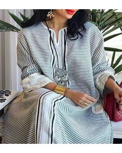 Moroccan Charm Embroidered Kaftan Dress - Bohemian Elegance