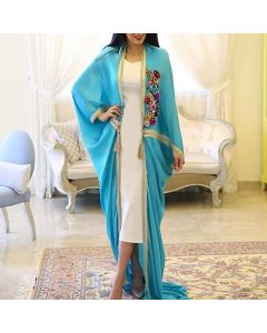 Moroccan-Inspired Embroidered Kaftan Dress - Elegant Bohemian Chic Piece
