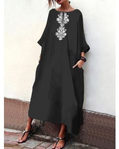 Boho Chic Moroccan Embroidered Kaftan Dress 062