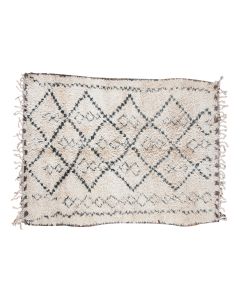 Vintage Moroccan Diamond Wool Rug - Cream & Black Geo Pattern