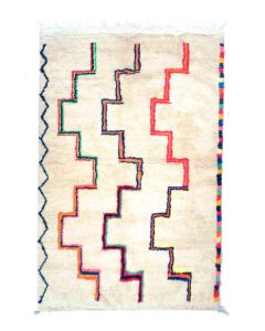 Moroccan Geometric Berber Rug in White - Handwoven Sheep's Wool