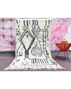 Vintage Moroccan Black Geometric Beni Ourain Wool Rug