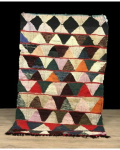 Authentic Moroccan Handcrafted Wool Berber Rug in Vibrant Geometric Design.