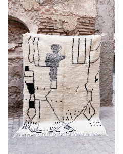 Vintage Moroccan Berber Wool Rug - Black Geometric Motifs