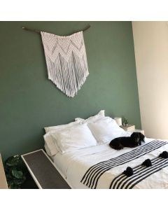 Handwoven White Striped Moroccan Pom Pom Wool Blanket
