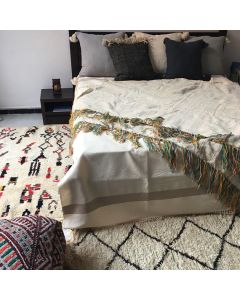 Hand-Woven Cotton Moroccan Blanket with Colored Fringe