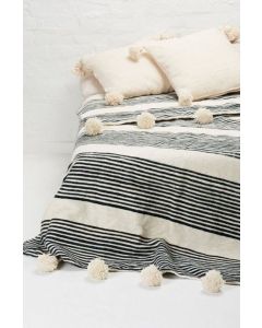 Moroccan Pom Pom Blanket with Off-White Poms & 100% Wool