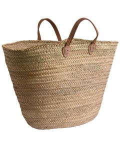 French Market Handwoven Basket with Leather Handles