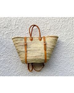 Handwoven French Market Basket with Leather Straps