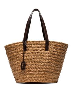 Handwoven French Market Basket with Leather Straps