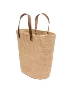 French Market Basket with Leather Straps - Handwoven Eco-Friendly Accessory