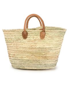 Handmade Moroccan French Market Basket with Leather Handles