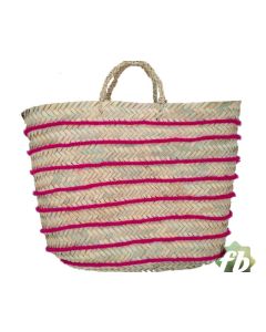 Pink Striped French Market Basket - Eco-Friendly Handwoven Tote