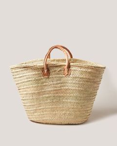 French Market Basket with Leather Handles - Handwoven by Moroccan Artisans