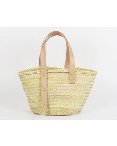 French Handwoven Market Basket with Leather Straps