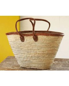 Handmade Moroccan French Market Basket with Brown Leather Straps