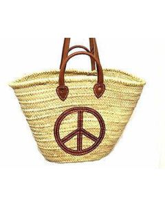 Handwoven French Market Basket with Brown Leather Straps