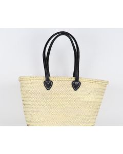 French Market Basket with Dark Leather Straps | Ethically Handwoven