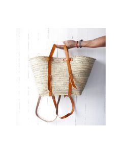 Eco-Friendly Handcrafted French Market Basket - Practical Light Brown Strap Basket for Shopping, Beach, Storage, Laundry, and More