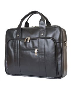 Brown Leather Laptop Bag with Multiple Pockets & Detachable Strap