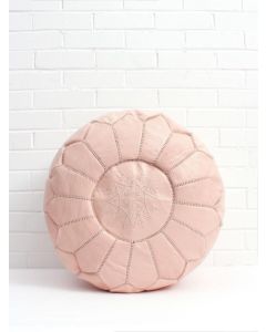 Handcrafted Light Pink Moroccan Leather Pouf with Embroidery