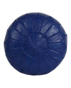 Luxurious Dark Blue Moroccan Leather Pouf - Handcrafted in Marrakech