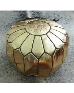 Luxurious Gold Leather Pouf - Handcrafted Moroccan Charm