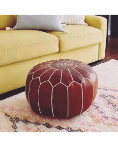 Moroccan Leather Pouf - Handmade Mahogany Seating
