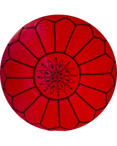 Handmade Moroccan Leather Pouf with Red and Black Embroidery