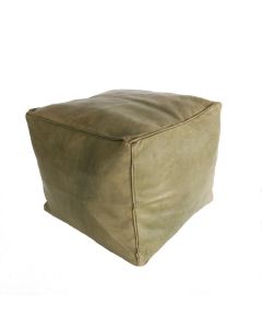 Luxurious Khaki Leather Moroccan Pouf - Handmade in Marrakech
