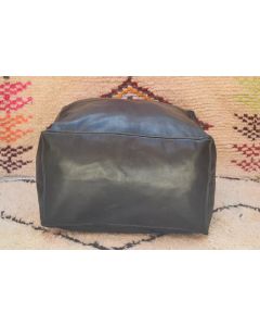 Luxurious Dark Grey Moroccan Leather Poufs - Handmade & Embroidered