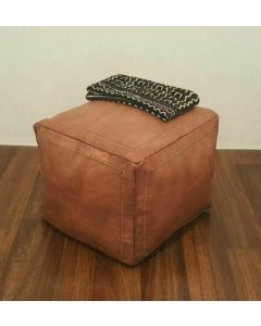 Premium Moroccan Leather Pouf - Handcrafted Square Seating