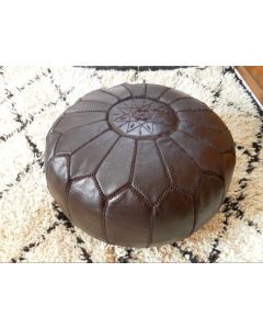 Luxurious Chocolate Brown Leather Moroccan Pouf