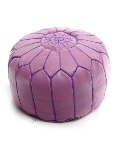 Violet Embroidered Moroccan Leather Pouf | Handmade in Marrakech