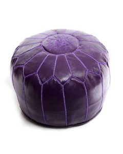 Embroidered Moroccan Leather Pouf - Handmade Elegance