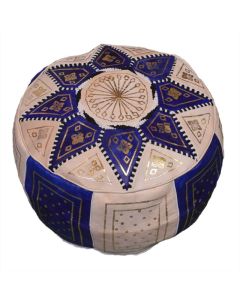 Blue Moroccan Leather Pouf - Handmade Zippered Seat