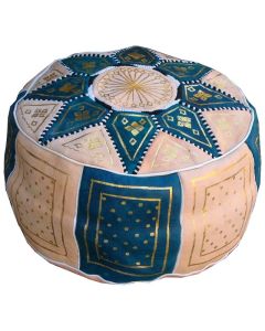 Teal Moroccan Leather Pouf - Handcrafted Genuine Leather Pouf