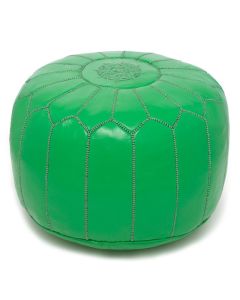 Embroidered Green Leather Moroccan Pouf - Handmade Cozy Embroidery