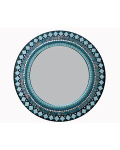 Blue Teal Round Moroccan Mosaic Mirror - Handmade Artisans