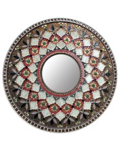 Round Moroccan Mosaic Floral Mirror - Handcrafted Elegance