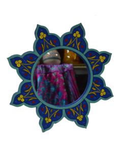 Vintage Moroccan Flower-Shaped Mirror - Dark Blue Frame