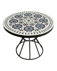 Moroccan Ivory and Tan Mosaic Table - Hand-Crafted Elegance