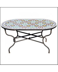 Moroccan Mosaic Ellipse Table - Handcrafted Clay & Ceramics